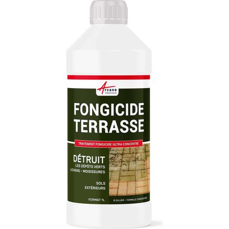 Arcane Industries – Anti-mousse fongicide concentré pour terrasses et sols – Élimine dépôts verts, algues, lichens – 1 L traite jusqu'à 250 m²