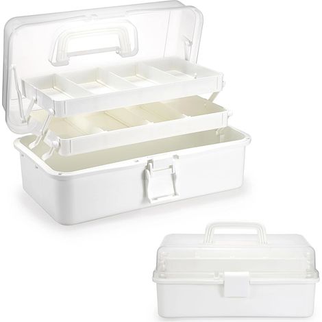 Boîte de rangement en plastique à 3 niveaux avec séparateurs ajustables, organisateur de loisirs créatifs portable avec poignée, boîte de rangement polyvalente pour la maison (1/5)