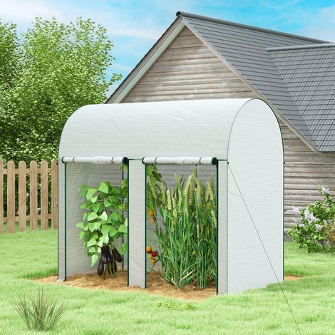 Serre de Jardin 2m² (2x1x1,78m) - 2 Portes Zippées Enroulables, Acier + PE 140g/m² Anti-UV, Blanc