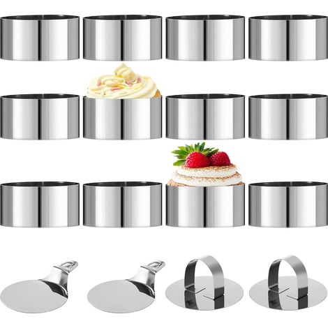 JSSEVN - 12-Piece Pastry Ring Set, Round Rings, Includes 2 Lids with Handles and 2 Bases, 8cm Diameter, Suitable for Desserts, Pastries and Biscuits (1/5)