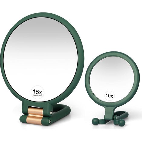 MINKUROW 1/10/15x Specchio Per Il Trucco Ingranditore 2 Pezzi, Specchio Autoportante Specchio Per Mano A Doppia Faccia Rotazione A 360°, Specchio Per Bellezza Portatile Pieghevole Da Viaggio Piccolo B (1/5)