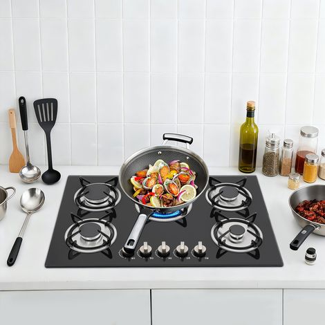 YISSALE -Outillage -Fourreaux de gaz 30 pouces, 5 zones de cuisson, fourneau mural, noir, avec dispositif de protection contre l'incendie, pour gaz naturel et gaz propané, en verre durci (1/5)
