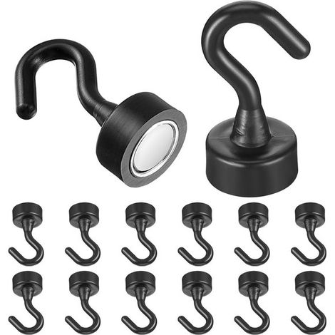 12 ganci magnetici - Mini ganci magnetici per appendere - Gancio magnetico piccolo nero per frigorifero - Piccoli ganci per aula, ufficio, cucina, cabina di crociera (1/5)