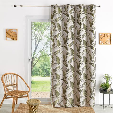 Rideau tamisant à oeillets motif feuilles Kaki 140x260 cm