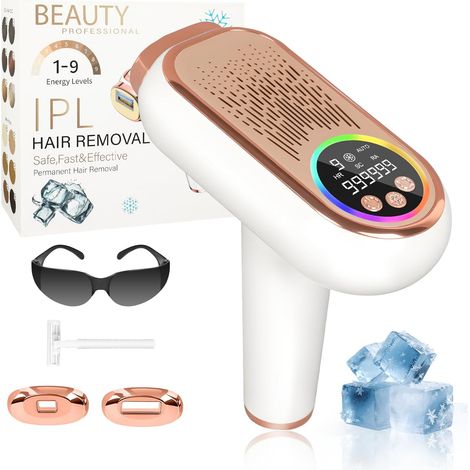 Épilation IPL avec fonction congélation - Appareil IPL sans douleur avec 3 modes (HR/SC/RA), 9 niveaux d'énergie, 999 999 impulsions lumineuses pour homme et femme - Idéal pour le visage, le (1/5)