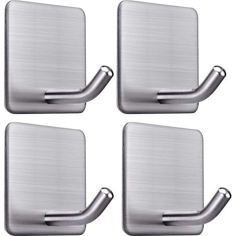 Ganchos adhesivos resistentes para toallas, toalleros adhesivos, ganchos de pared impermeables de acero inoxidable para colgar toallas en el baño, la cocina y el hogar, paquete de 4 unidades. (1/5)