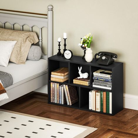 Zweistöckiges Bücherregal mit 5 Fächern, für Wohnzimmer, Schlafzimmer, Büro, 50 x 24 x 80 cm, schwarz