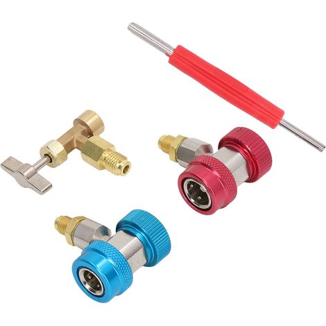 Kit adaptador R134A, conector rápido para válvula de tanque, extractor de válvula de doble cabezal para instalación de aire acondicionado automotriz (1/5)