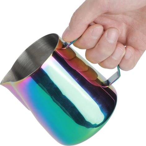 Mug/mousseur à lait en acier inoxydable 304 vert, éclatant et épais, pour latte art, 400 ml. (1/5)