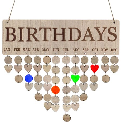 Calendrier d'Anniversaires Familial en Bois à Personnaliser - Tableau Mural DIY avec Étiquettes - Cadeau Mémoire pour Maman (1/5)