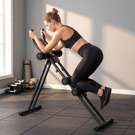 Appareil à Abdominaux Pliable avec Écran LCD, Double Rail, Mousse PVC, Cadre en Acier, 92x41x83cm, Noir (1/5)