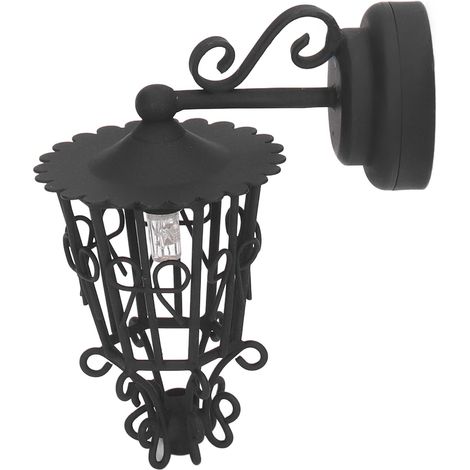 Puppenhaus-Wandlampe, batteriebetrieben, altmodische Puppenhaus-Wandlampe mit rückseitigem Magneten für Puppenhäuser im Maßstab 1:12, schwarz (1/5)