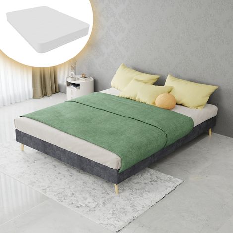DESVIAE Lit plateforme 140 x 200 cm gris en tissu et métal structure stable design moderne avec matelas (1/5)