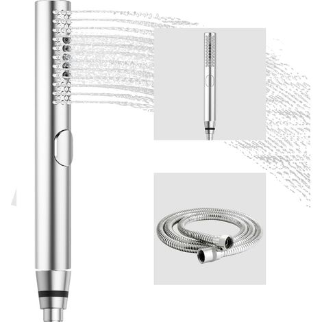 Pommeau de douche rond pour salle de bain - Économie d'eau - Avec 3 fonctions - Buses en silicone anti-calcaire - Matériau ABS chromé (pommeau de douche + tuyau) (1/5)