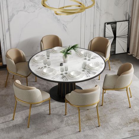 Set da 6 sedie da pranzo 55x55x85 cm in PVC beige, piedini regolabili, FloraGrace (1/5)