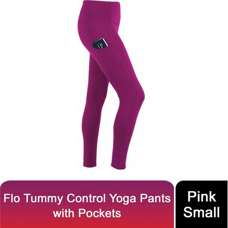 Flo Women's Tummy Control Sports Yoga Pants, Small Pink