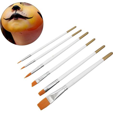 Set mit 6 Nylonpinseln für Acrylmalerei, Aquarellmalerei, Ölgemälde, Make-up, Cosplay, Partys, temporäre Tattoos, Körperbemalung, Halloween
