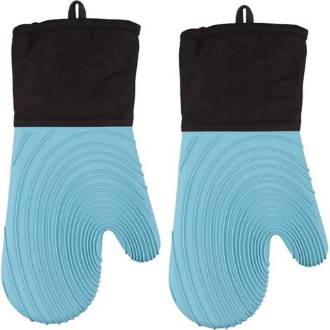 1 paire - maniques - Gants résistants à la chaleur - Gants de cuisine - Silicone - Résistants aux hautes températures - Antidérapants - Bleu clair (1/5)