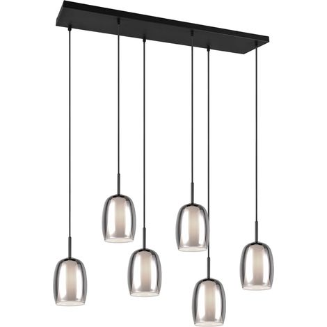Suspension 6xE14 max.10W, Verre Fumé et Blanc, Métal Noir Mat – Trio Select - Barret (1/4)