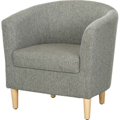 Fauteuil club moderne en tissu avec pieds en bois, fauteuil rembourré pour chambre et salon, 74 x 63 x 73 cm, gris (1/5)