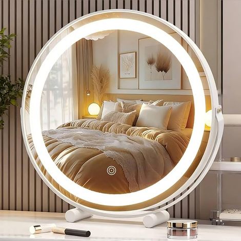Vanity Mirror 40 x 40 cm, Makeup Mirror, 3 Colors, Smart Touch and 360° Rotation, Round (1/5)