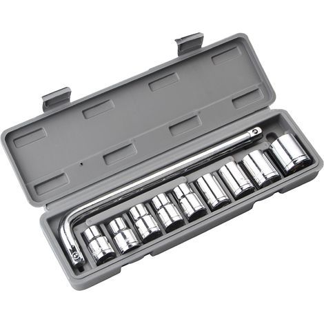 Jeu de douilles de clé 10 pièces, Kit d'outils mécaniques de réparation automobile, matériel 8 à 24mm avec boîte grise (1/5)