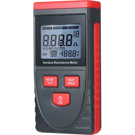 Testeur de résistance d'isolation antistatique portable avec écran LCD, mesure de température et fonction de maintien des données. (1/2)