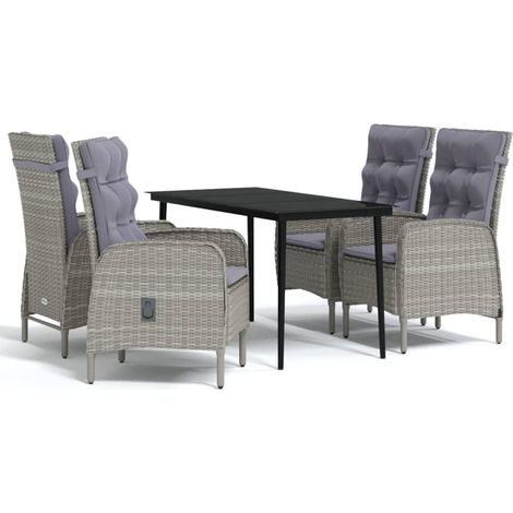 Set da pranzo da giardino mobili da esterno e cuscini 5 pezzi grigio/nero 020014192