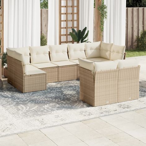 9-tlg. Garten-Sofagarnitur mit Kissen Beige Poly Rattan vidaXL (1/3)