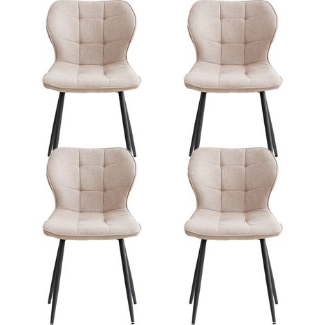 Wokaka Lote de 4 Sillas - Sillas de comedor estilo retro - Beige - Sillas de tela