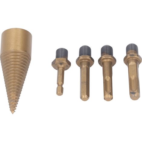Set de 5 mèches fendantes à bois, forets pour fendeuse, perceuse à percussion compacte, mèche 32mm + queue ronde + queue carrée + queue hexagonale + petite queue hexagonale (1/5)