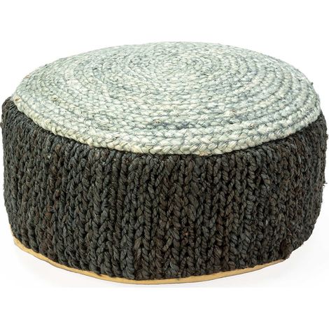 Pouf tressé noir gris assise confortable pour salon ou chambre - Noir tressé nuances de gris clair