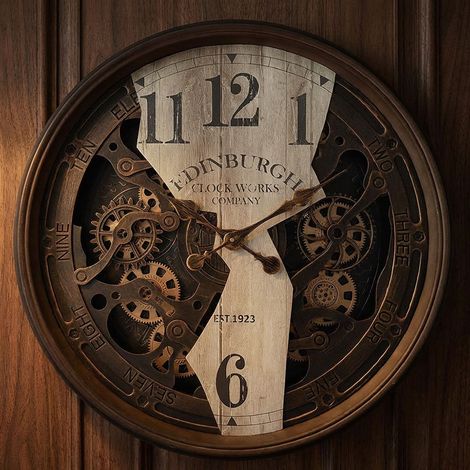 Horloge murale Décoration murale Vintage Horloge mur de salon Plaque de verre Horloge roues dentées Chiffres, motif, plastique verre, 3x pile AA, DxP 76x1 cm (1/5)