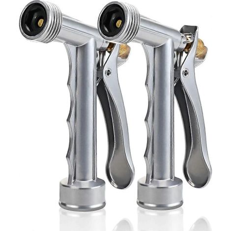 Hose Nozzle 2 Pack, Full Size Pistol Nozzle with Threaded Front, Durable High Pressure Garden Hose Nozzle, Rear Control Sprayer for Watering Plants, (1/5)