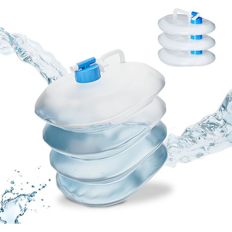 Relaxdays Foldable Water Container Set of 4, Oval, Handle, with Spigot, 5L, Camping Drinking Water, Food-Safe