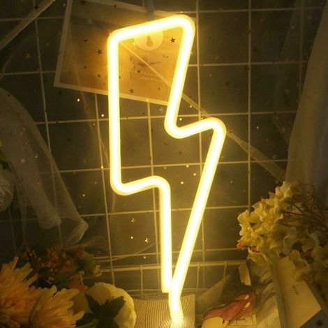 Éclair Neon Mural Enseignes Lumineuses - USB ou Batterie alimenté Forme de Foudre Néon Lumières Veilleuse Murale pour Chambre Lampe Neon LED pour Fête de Noël Party Salon Décoration (Blanc Chaud) (1/5)