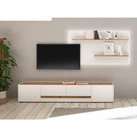 TV-Wand CRISP-61 mit LED-Beleuchtung in weiß mit Absetzungen in Wotan Eiche Nb., B/H/T: ca. 300/180/45 cm (1/5)