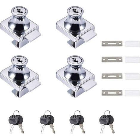 de porte en verre, 4 pièces Serrures à Came, Verrouillage de sécurité de la vitrine de l'armoire de porte en verre pour porte en verre de 5-8 mm (0,2-0,31") sans perçage avec 8 clés