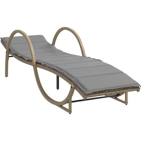 Chaise longue rembourrée beige, dimensions : 60 x 199 x 42 cm, résine tissée. (1/5)