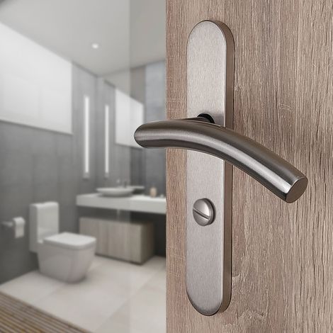 Ouvre&Déco – 2 poignées universelles DUALFIT sur plaque ronde CHRISTIE verrou condamnation, Acier nickel mat bi-entraxe 165-195