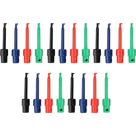 Lot de 20 crochets de sonde de test pour multimètre, pinces de test électroniques, sondes de test PCB, noir, rouge, vert, bleu (1/5)