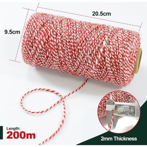 1 Rouleau Ficelle Jute 2mm x 200m Rouge Blanc, Corde Naturelle Tressée, Pour Emballage Cadeau, Décoration Sapin, Artisanat DIY (1/5)