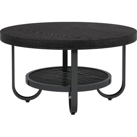 Runder Couchtisch mit 2 Ebenen aus MDF und schwarzem Metall MODENUIT (1/5)