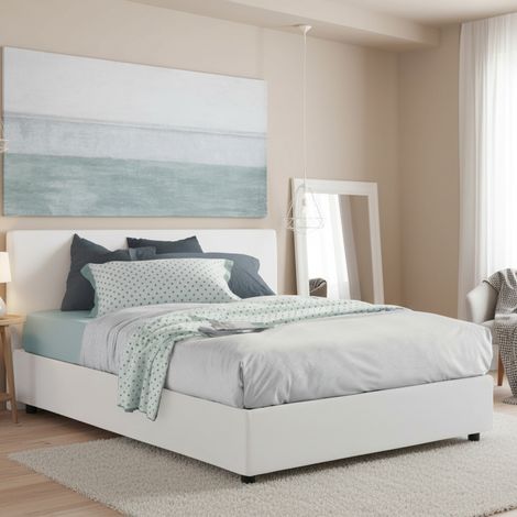 Talamo Italia - Letto alla francese Alaksir, Letto contenitore in tessuto, Apertura frontale, con materasso Cm 140x200 incluso, 100% Made in Italy, Bianco (1/5)