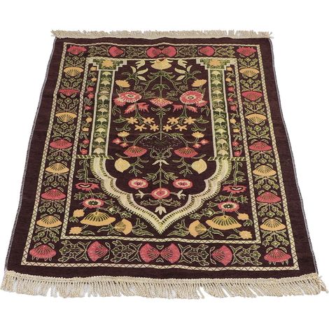 Tapis de prière musulman portable, brodé de motifs floraux raffinés, style ethnique, marron (1/5)