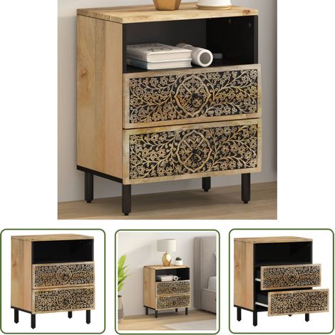 The Living Store Nachttisch 50x33x60 cm Massivholz Mango - Nachtisch - Nachttisch Mango - Wohnzimmerdeko - Holznachtisch - Vintage Stil (1/5)