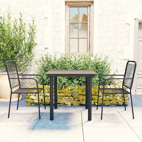 Garten-Essgruppe 3-tlg. Esstisch mit 2 Stühlen für den Außenbereich Stahl Glas Schwarz - PANGIVO (1/5)