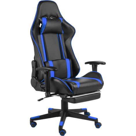 Chaise gaming,Chaise de jeu pivotante,Fauteuil Gamer avec repose-pied Bleu PVC -BV49385 (1/5)