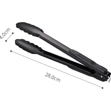 Pinzas de acero inoxidable para alimentos, herramientas para barbacoa, pinzas para pan, pinzas para carne, pinzas negras para cocina y barbacoa, adecuadas para fiestas, catering, eventos, bodas y uso  (1/5)