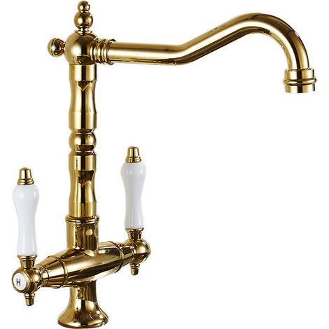 Robinet Mitigeur Lavabo Rétro en Laiton Massif, Style Européen Classique à Deux Poignées, Design Créatif Couleur Titane pour Cuisine et Évier-lsw